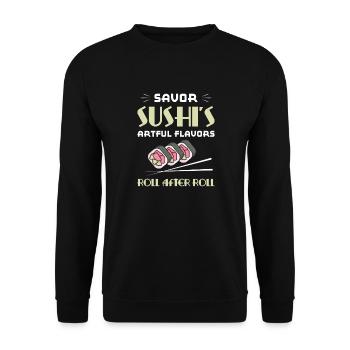 Sushi Japan Essen Sushi-Mahlzeit - Unisex Pullover - Schwarz - Vorne - Alina (178cm) & Michal (187cm)