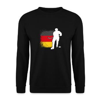 Eishockeyspieler Deutschland Flagge Eishockey - Unisex Pullover - Schwarz - Vorne - Alina (178cm) & Michal (187cm)