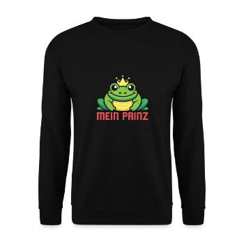 Karneval Party Männer MEIN PRINZ Lustiges Frosch - Unisex Pullover - Schwarz - Vorne - Alina (178cm) & Michal (187cm)