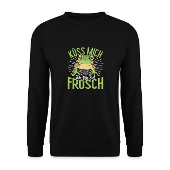 Karneval Party Frosch KÜSS MICH BIN EIN FROSCH - Unisex Pullover - Schwarz - Vorne - Alina (178cm) & Michal (187cm)