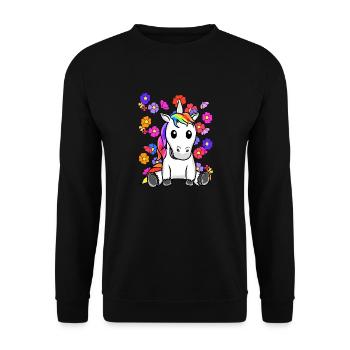 Rétro Licorne Fleurs Été Enfant Enfants Cheval - Sweat-shirt Unisexe - noir - Devant - Alina (178cm) & Michal (187cm)