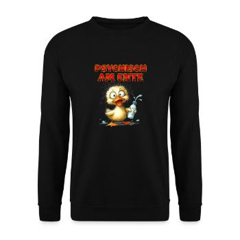 Entenkostüm PSYCHISCH AM ENTE Lustiges Karenval - Unisex Pullover - Schwarz - Vorne - Alina (178cm) & Michal (187cm)