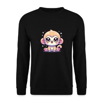 Super Cute Kawaii Baby Monkey - Unisex Pullover - Schwarz - Vorne - Alina (178cm) & Michal (187cm)