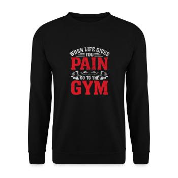 Wenn das Leben schmerzt, geh ins Gym - Unisex Pullover - Schwarz - Vorne - Alina (178cm) & Michal (187cm)