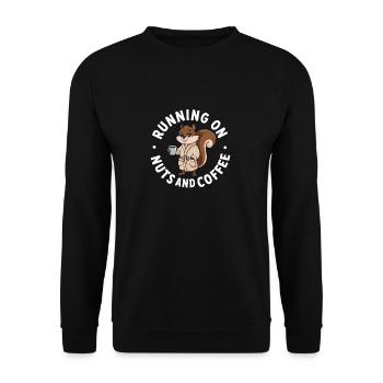 Running on Nuts and coffe funny Squirrel Coffee - Unisex Sweatshirt - black - Front - Alina (178cm) & Michal (187cm)