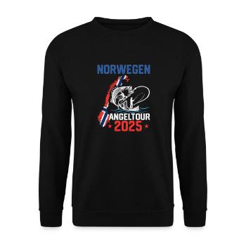 Angeltour Norwegen 2025 Angelurlaub Angeltrip - Unisex Pullover - Schwarz - Vorne - Alina (178cm) & Michal (187cm)