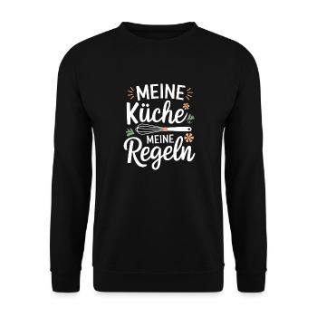 Meine Küche meine Regeln - Lustiges Koch Köchin - Unisex Pullover - Schwarz - Vorne - Alina (178cm) & Michal (187cm)