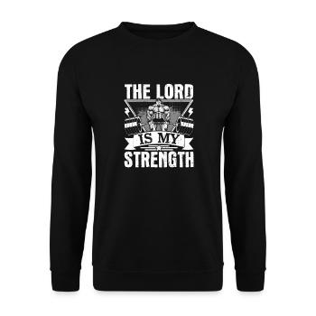 Der Herr ist meine Stärke - Unisex Pullover - Schwarz - Vorne - Alina (178cm) & Michal (187cm)