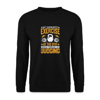 Lieblingsübung im Fitnessstudio Humor - Unisex Pullover - Schwarz - Vorne - Alina (178cm) & Michal (187cm)