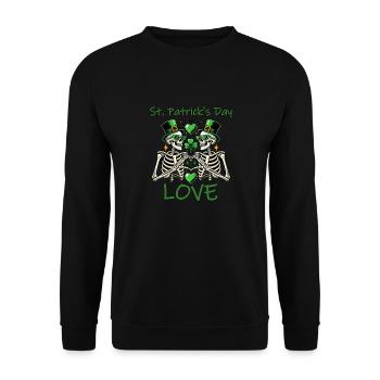 St. Patrick's Day Love - Skelett Herzen Design - Unisex Pullover - Schwarz - Vorne - Alina (178cm) & Michal (187cm)