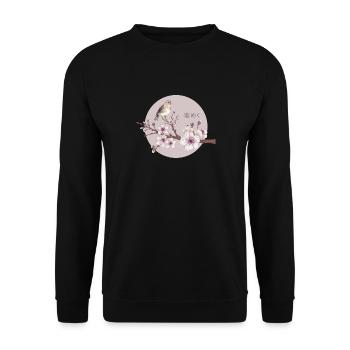 Gelassener Sakura-Vogel mit japanischem - Unisex Pullover - Schwarz - Vorne - Alina (178cm) & Michal (187cm)