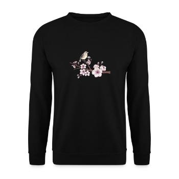 Kirschblüte Vogel illustration cerisier oiseau en fleur - Sweat-shirt Unisexe - noir - Devant - Alina (178cm) & Michal (187cm)
