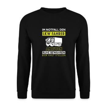 Lkw Fahrer Kraftfahrer LKW-Fahrer - Unisex Pullover - Schwarz - Vorne - Alina (178cm) & Michal (187cm)