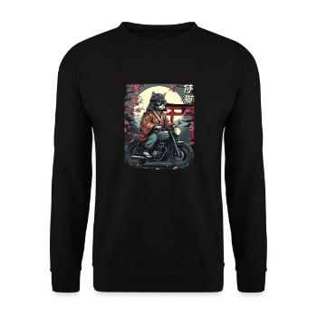 Chat samouraï à moto - Sweat-shirt Unisexe - noir - Devant - Alina (178cm) & Michal (187cm)