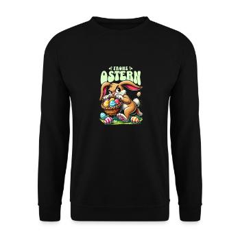 Happy Easter funny bunny with eggs - Unisex Sweatshirt - black - Front - Alina (178cm) & Michal (187cm)