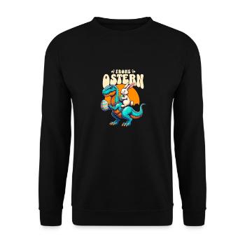 Easter Bunny Riding Dinosaur with Easter Egg - Unisex Sweatshirt - black - Front - Alina (178cm) & Michal (187cm)