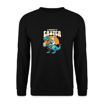 Easter Bunny Riding Dinosaur with Easter Egg - Unisex Sweatshirt - black - Front - Alina (178cm) & Michal (187cm)