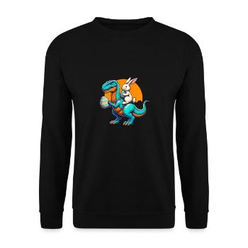 Easter Bunny Riding Dinosaur with Easter Egg - Unisex Sweatshirt - black - Front - Alina (178cm) & Michal (187cm)