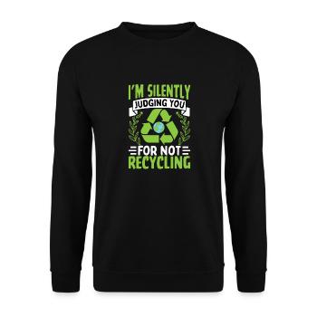 Je te juge en silence pour ne pas recycler - Sweat-shirt Unisexe - noir - Devant - Alina (178cm) & Michal (187cm)