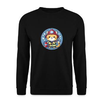 Firefighter Cat - Unisex Sweatshirt - black - Front - Alina (178cm) & Michal (187cm)