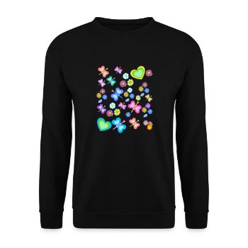 Retro Vintage Frühling Sommer 80er 90er Insekt - Unisex Pullover - Schwarz - Vorne - Alina (178cm) & Michal (187cm)