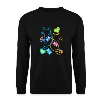 Frühling Katzen Retro 80er 90er Vintage Katzen - Unisex Pullover - Schwarz - Vorne - Alina (178cm) & Michal (187cm)