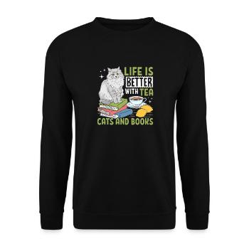 Life Is Better With Tea Cats And Books - Unisex Sweatshirt - black - Front - Alina (178cm) & Michal (187cm)