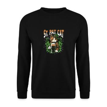 Funny St. Patricks Day Drinking Cat - Unisex Pullover - Schwarz - Vorne - Alina (178cm) & Michal (187cm)