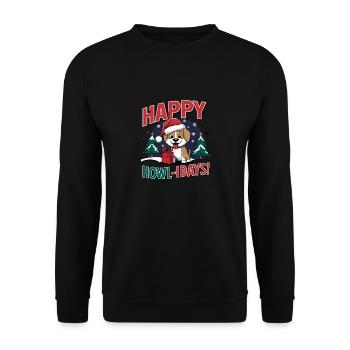 Happy Howl-Idays für Hundeliebhaber und - Unisex Pullover - Schwarz - Vorne - Alina (178cm) & Michal (187cm)