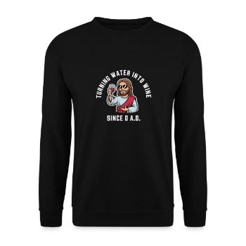 l’eau en vin depuis l’an 0 après J.-C. Drôle de Jésus - Sweat-shirt Unisexe - noir - Devant - Alina (178cm) & Michal (187cm)