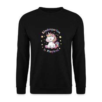 Kindergarten Ist Magisch Mit Einhorn Und Sternen - Unisex Pullover - Schwarz - Vorne - Alina (178cm) & Michal (187cm)