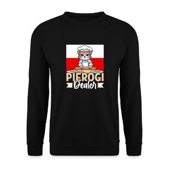 Pierogi Dealer – Funny Cat & Polish Cuisine - Sweat-shirt Unisexe - noir - Devant - Alina (178cm) & Michal (187cm)