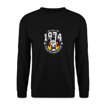 1974 Geburtstag, rockt alles - Unisex Pullover - Schwarz - Vorne - Alina (178cm) & Michal (187cm)