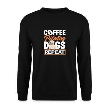 Pilates Coffee Dogs Repeat - Unisex Sweatshirt - black - Front - Alina (178cm) & Michal (187cm)