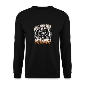 Böse Jungs tuen wovon gute Jungs träumen - Unisex Pullover - Schwarz - Vorne - Alina (178cm) & Michal (187cm)
