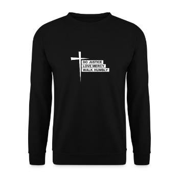Do Justice Love Mercy Walk Humbly Bible Micah 6:8 - Unisex Sweatshirt - black - Front - Alina (178cm) & Michal (187cm)