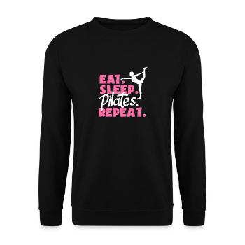 Pilates Eat Sleep Repeat Für Fitnessfans - Unisex Pullover - Schwarz - Vorne - Alina (178cm) & Michal (187cm)