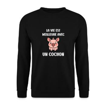 cochon - Sweat-shirt Unisexe - noir - Devant - Alina (178cm) & Michal (187cm)