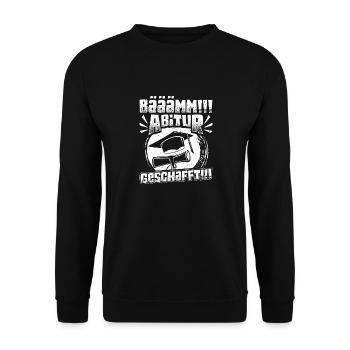 ABITUR GESCHAFFT!! Abi Geschafft Lustiges - Unisex Pullover - Schwarz - Vorne - Alina (178cm) & Michal (187cm)