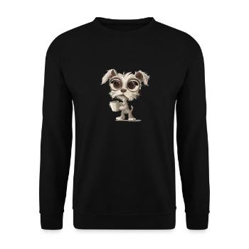 Niedlicher Hund mit Kaffeetasse Illustration - Unisex Pullover - Schwarz - Vorne - Alina (178cm) & Michal (187cm)