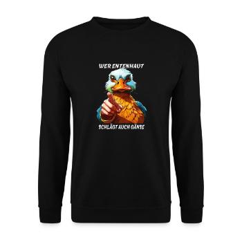 QUI BAT LA PEAU DE CANARD AUSSI LES OIES - Sweat-shirt Unisexe - noir - Devant - Alina (178cm) & Michal (187cm)