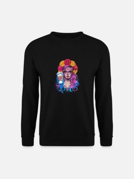 Dia de los Muertos Kaffee mit Schöner Frau aus - Unisex Pullover - Schwarz
