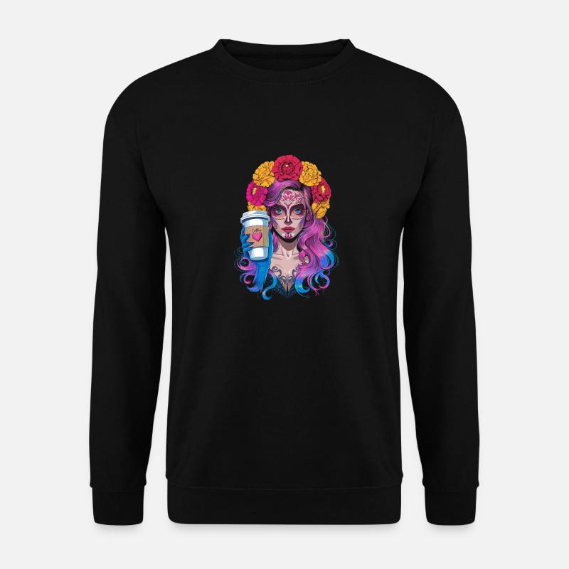 Dia de los Muertos Kaffee mit Schöner Frau aus - Unisex Pullover - Schwarz