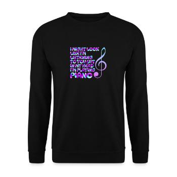 I Might Look Like I Am Listening Piano - Unisex Sweatshirt - black - Front - Alina (178cm) & Michal (187cm)