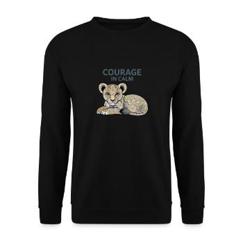 Mut in der Ruhe Löwe – Courage In Calm Design - Unisex Pullover - Schwarz - Vorne - Alina (178cm) & Michal (187cm)