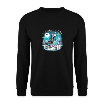 Katzen Skelett-Dino Weihnachten Lichter T-Rex - Unisex Pullover - Schwarz - Vorne - Alina (178cm) & Michal (187cm)