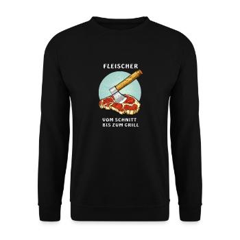 FLEISCHER VOM SCHNITT BIS ZUM GRILL - Unisex Pullover - Schwarz - Vorne - Alina (178cm) & Michal (187cm)
