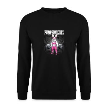 Pumpernickel Häschen Fitness Gym Krafttraining - Unisex Pullover - Schwarz - Vorne - Alina (178cm) & Michal (187cm)