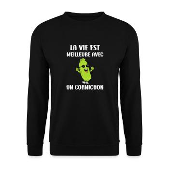 Humour Cornichon - Sweat-shirt Unisexe - noir - Devant - Alina (178cm) & Michal (187cm)
