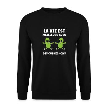Humour Cornichon - Sweat-shirt Unisexe - noir - Devant - Alina (178cm) & Michal (187cm)